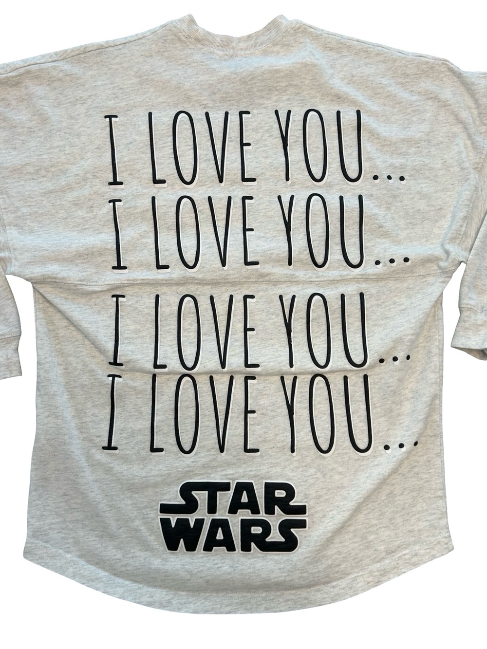 Star Wars Disney Parks Spirit Jersey I Love You Millennium Falcon Heart Grey XS